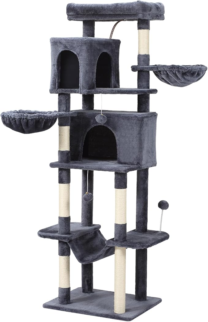 70-Inch Cat Tree,Large Cat Tree Tower with Hammock, Scratching Post, Condo and Multi-Level Cat Tower for Large Cats, Cat Activity Center Playhouse, Dark Gray LCT016-PurrikoPets