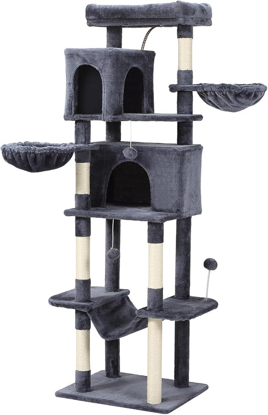 70-Inch Cat Tree,Large Cat Tree Tower with Hammock, Scratching Post, Condo and Multi-Level Cat Tower for Large Cats, Cat Activity Center Playhouse, Dark Gray LCT016-PurrikoPets