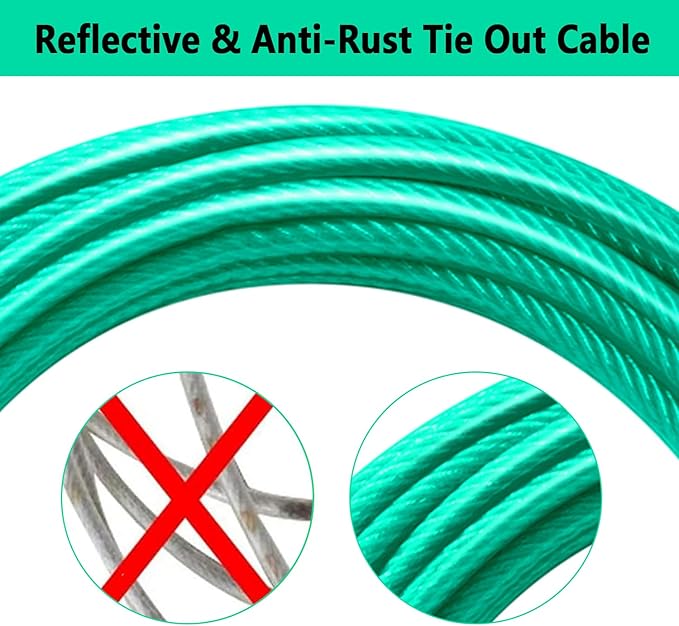 Dog Tie Out Cable 30FT-500Lbs,Heavy Duty Dog Leads Line for Yard with Swivel Hook,Medium Large Dogs Leash&Chains for Outside,Rust Chew Proof Dogs Run Cable for Outdoor Camping (Green Cyan, 30FT)-PurrikoPets