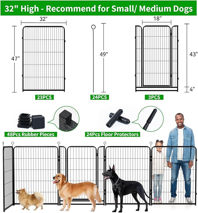 Dog Playpen Outdoor Extra Wide 24 Panels Heavy Duty Dog Fence 47" Height Anti-Rust with Doors Portable for RV Camping Yard, Total 63FT, 316 Sq.ft, Snowy Black-PurrikoPets