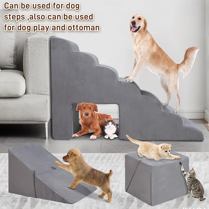 Dog Stairs & Steps for High Beds 30-36 inches High Tall, LitaiL 33inch 7 Steps Pet Stairs/Steps for High Beds Small Large Dogs, Non-Slip Dog Ramps/Ladder for Old Dogs/Cats-PurrikoPets