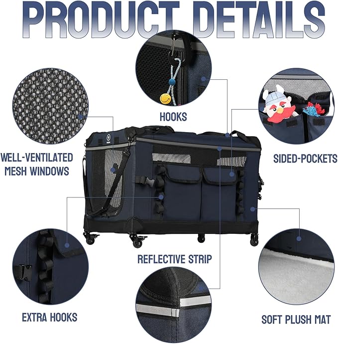 30IN Soft Collapsible Dog Crate w Detachable Wheels, Rolling Travel Dog Crate for Medium Breed Dogs, Portable Dog Kennel with Mesh Windows, Indoor & Outdoor Uses-PurrikoPets