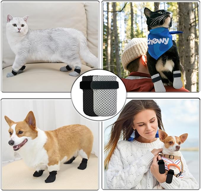 4 PCS Cat Mittens to Prevent Scratching,Mesh Breathable Cat Shoes,Adjustable Cats Anti Scratch Gloves,Suitable for Cats When Bathing and Nail Trimming(XL,Black)-PurrikoPets