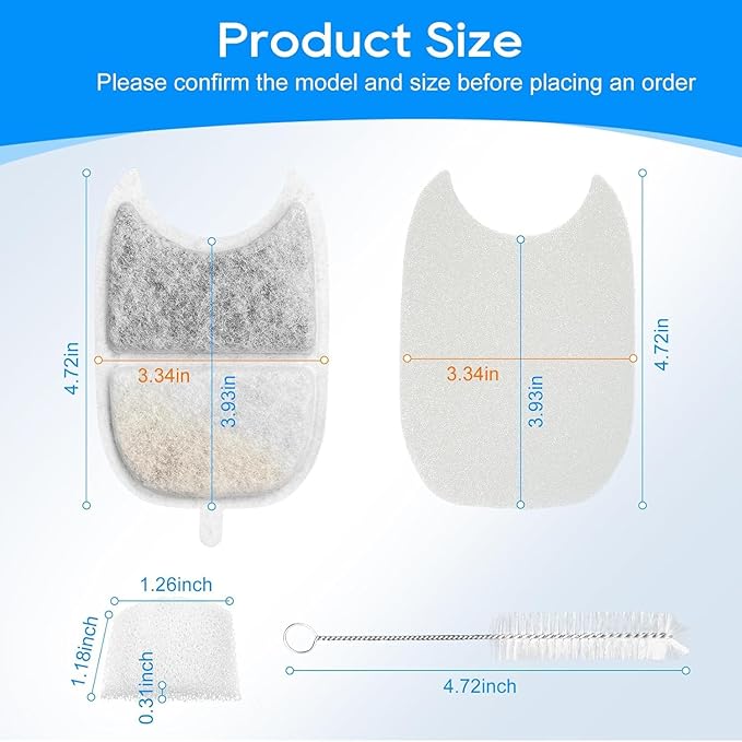 12 Set Cat Water Fountain Filter Replacements & Sponges for 135 fl oz/4L Pet Fountain Drink Machine Dog Water Fountain, YPD-C004P YPD-C004S Water for Cats Drinking Fountain Pump Replacement-PurrikoPets