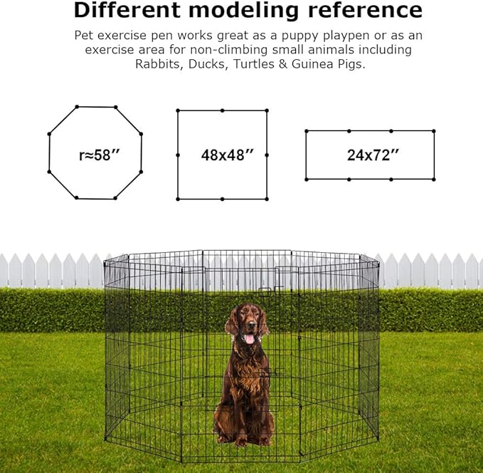 8-Panel Tall Dog Playpen Crate Fence Pet Kennel Play Pen Exercise Cage, 42-Inch, Black-PurrikoPets