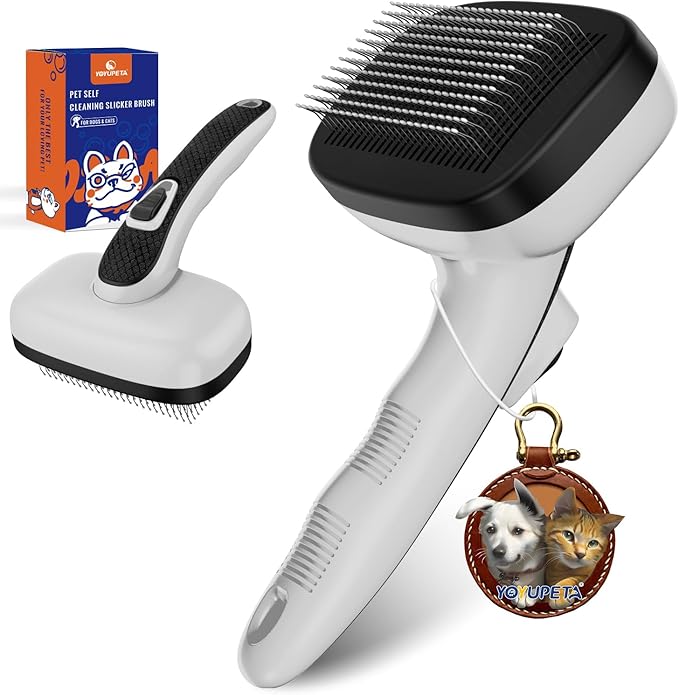 Dog Self Cleaning Slicker Brush for Shedding, Ideal for Short Long Haired Dogs, Including Cat. Removes Loose Fur, Undercoat, Mats, Tangled Hair. Suit for Large Medium Small Animal, Gray-PurrikoPets