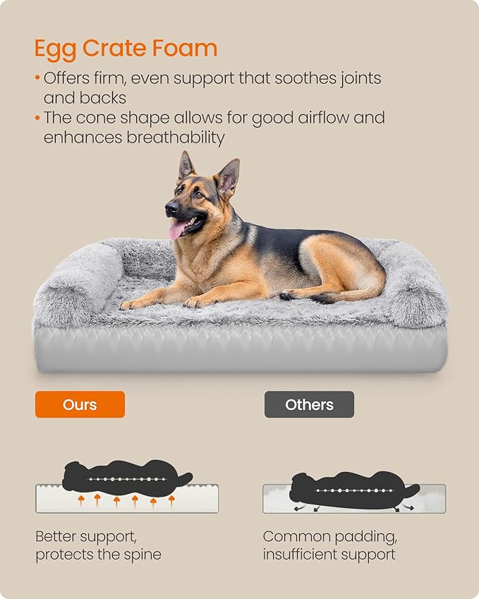 Feandrea Dog Bed, Orthopaedic Dog Sofa Bed for Large Dogs, Waterproof Ped Bed with Removable Washable Cover, 48 x 33.5 x 9.5 Inches, Gray Ombré UPGW234G01-PurrikoPets