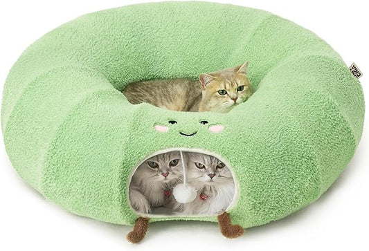 EHEYCIGA Cat Tunnel Bed for Indoor Cats, Cute Cat Donut Toy Tunnel for Small Large Cats with Washable Circle Cushion, Peekaboo Pet Cave Play Tunnel for Kitten, Puppy, Rabbit-PurrikoPets