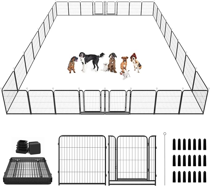 Dog Playpen Outdoor Extra Wide 32 Panels Heavy Duty Dog Fence 32" Height Anti-Rust with Doors Portable for RV Camping Yard, Total 84FT, 561 Sq.ft, Snowy Black-PurrikoPets