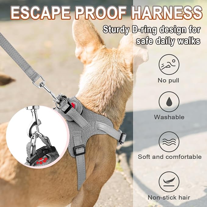 Dog Harness Step in Dog Vest Harness, Reflective Adjustable Puppy No Pull Harness Breathable Soft for Small and Medium Dogs Cats, Grey, XS-PurrikoPets