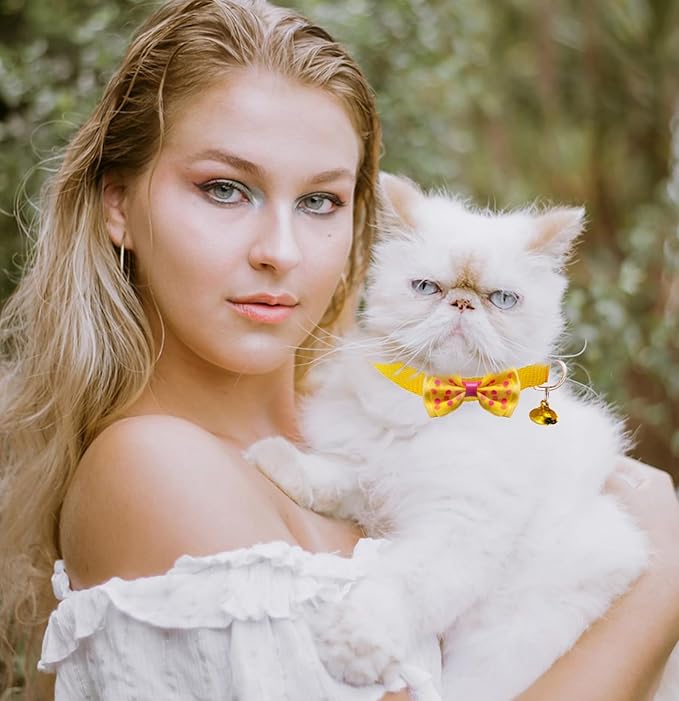 16 PCS Cute Cat Collars with Bells - Breakaway Collars for Girls & Small Kittens - Pink, Bowtie Design - Kitten Supplies-PurrikoPets