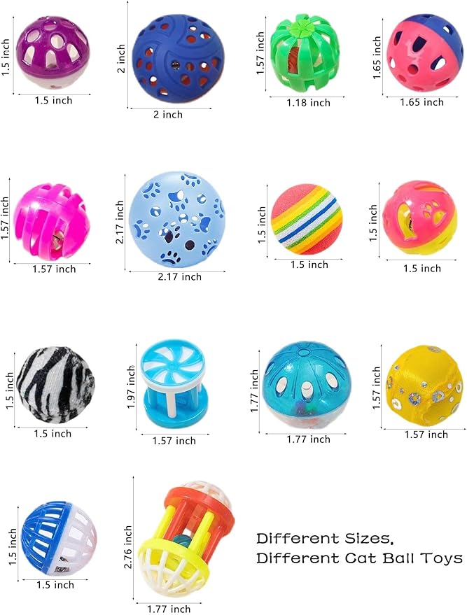 10-Pack Cat Toy Balls with Bells for Kittens and Cats of All Breeds (1.5'' - 2.2'', Cat Toys Deluxe Pack)-PurrikoPets