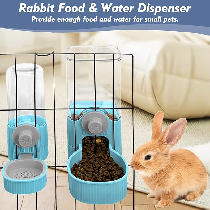 Fhiny Rabbit Food & Water Dispenser, Large Capacity Gravity Guinea Pig Feeder and Waterer Set for Cage Hanging Automatic Bunny Feeder for Bunny Guinea Pig Chinchilla Ferret Cat Puppy-PurrikoPets