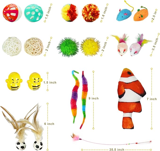 21-Piece Cat Toys Set, Interactive Tunnel, Balls, Mice, Feather Wands, Catnip Toys(Rainbow Cat Tunnel)-PurrikoPets