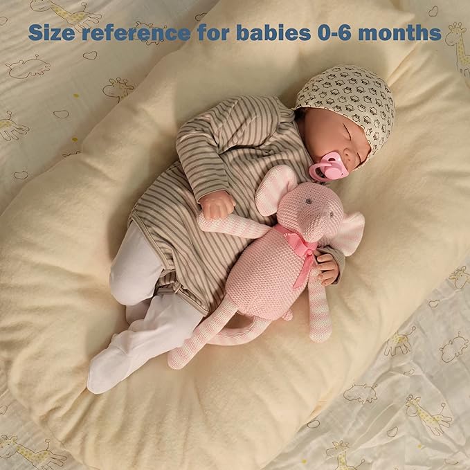 100% Organic Cotton Baby Toys Pink Elephant Stuffed Animals for Newborn 7.1"-PurrikoPets
