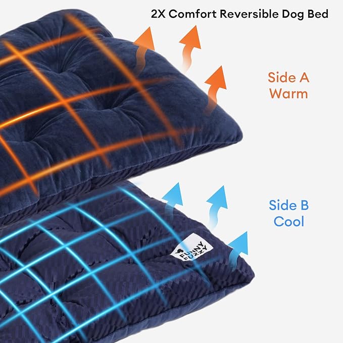 FUNNY FUZZY 42x28 Washable Dog Bed Crate Mat, 2 in1 Pet Pillow Sleeping Bed, Fluffy Deluxe Kennel Mattress for X-Large Dog and Cat,Charcoal Grey,XL,Midnight Blue-PurrikoPets