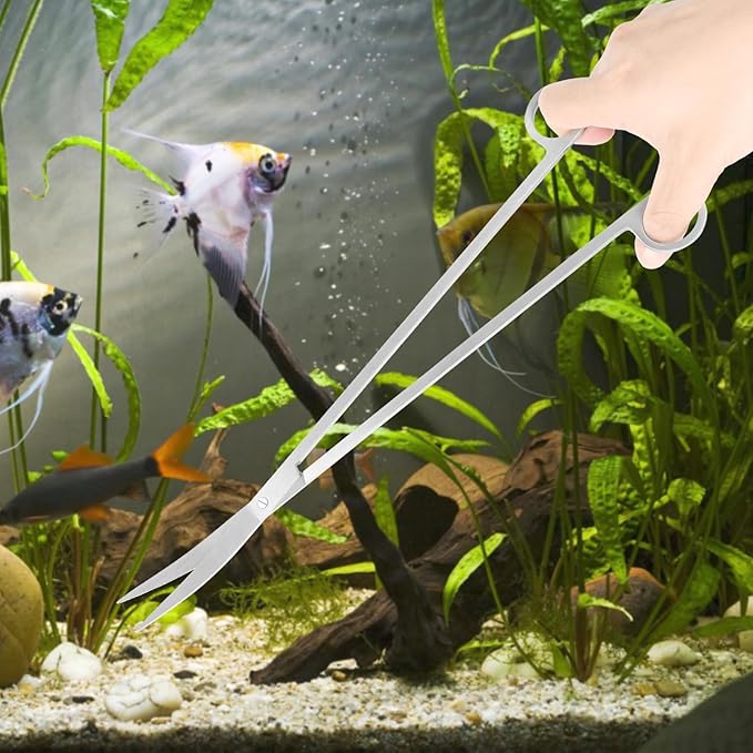 15Inch Extra Long Design Aquarium Aquascaping Tool Stainless Steel Aquascape Tools Kit 4 in 1 Anti-Rust Fish Tank Starter Kit with Long Tweezers Scissors Spatula for Aquarium Plants (Silver)-PurrikoPets