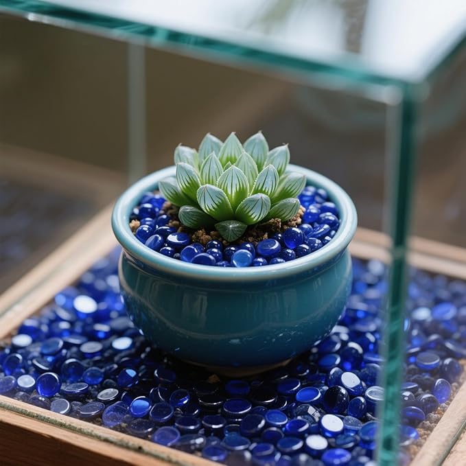 2.16LB Glass Beads Vase Filler Aquarium Gravel Decor Flat Glass Marbles Gems Pebbles Fish Tank Rocks Home Decorative Art Craft - Cobalt Blue-PurrikoPets