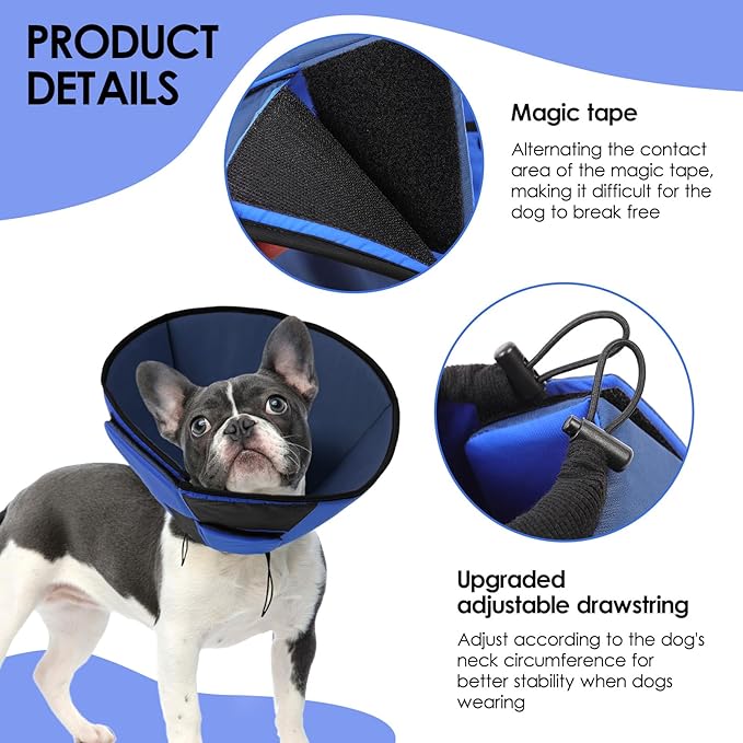Dog Recovery Collar Cone for Medium Dogs, Adjustable Dog Cone Alternative After Surgery for Dogs to Stop Licking, Breathable Soft Cone for Medium Large Dogs, Blue M-PurrikoPets