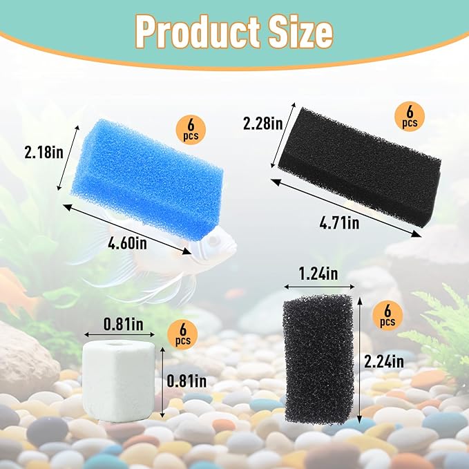 6 Sets of Upgraded Three-Stage Filtration Fish Tank Filter, Fit for AquaClear 50 Powerful Filters, Fish Tank Filter Replacement and Maintenance Kits for 20- to 50-Gallon Aquariums-PurrikoPets