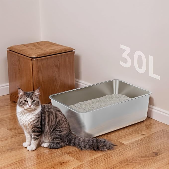 2 Pack Stainless Steel Litter Box-XXL Metal Litter Box for Big Cats 8IN Deep, Cat LitterBox-Pet Toilet Easy to Clean,High Sided Cat Litters Boxes Adult Cats,Non Stick, No Smell-PurrikoPets
