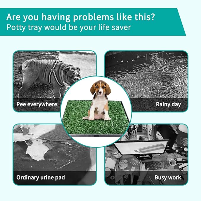 Dog Grass Pad with Tray 30"X20" - Portable Artificial Turf Potty Training Pee Mat for Large or Medium Dogs, Indoor/Outdoor Dog Litter Box for Balcony/Patio, Washable Reusable Fake Grass-PurrikoPets