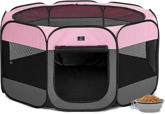 A4Pet Playpen for Dogs Indoor, 49” Dog Playpen Indoor with Bowl, Suitable for Puppies, Kittens, and Small Animals, Removable Zipper & Mesh Panel(19”W × 12”H)-PurrikoPets