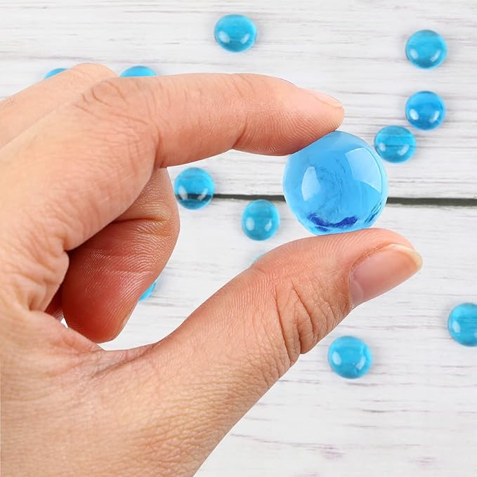 FUTUREPLUSX 1LB Light Blue Flat Glass Marbles, Glass Pebbles Vase Fillers for Centerpieces, Fish Tank for Aquarium Gravel Decor Table Scatter Art Craft-PurrikoPets