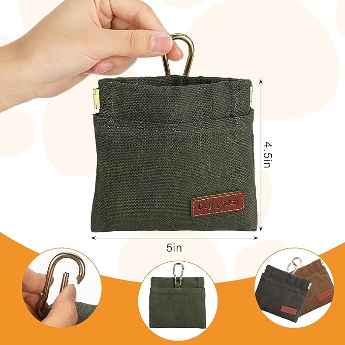 2PC Dog Treat Pouch,Dog Training Treat Reward Bag,Portable Puppy Hand Free Dog Walking Bag,Auto Closing Dog Food Dispenser,Behavior Aids for Puppy Travel or Outdoor(Green+Grey)-PurrikoPets