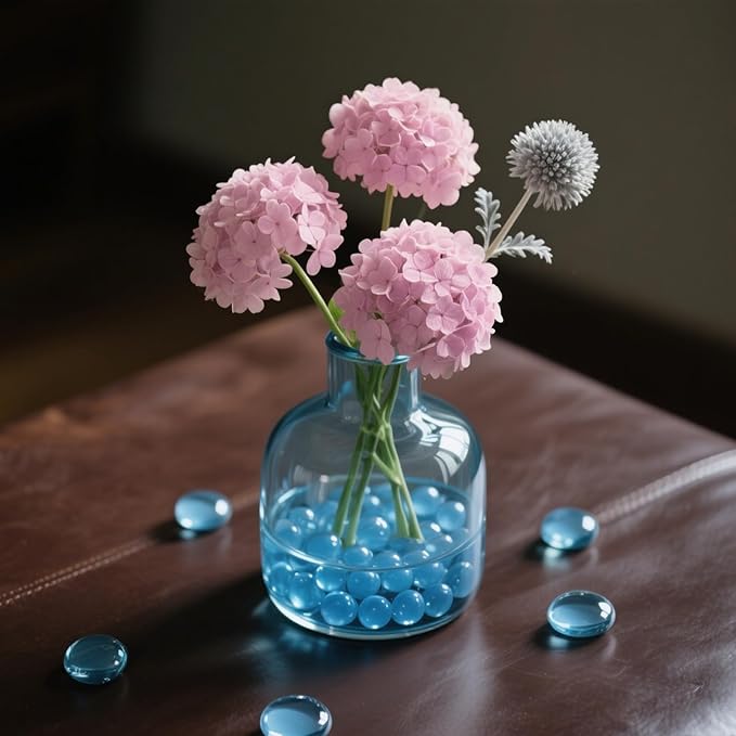 2.16LB Glass Beads Vase Filler Aquarium Gravel Decor Flat Glass Marbles Gems Pebbles Fish Tank Rocks Home Decorative Art Craft - Light Blue-PurrikoPets