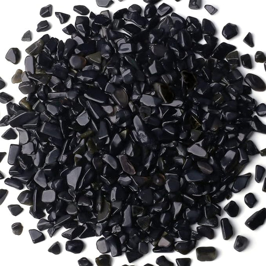 1lb Obsidian Aquarium Gravel Rocks Natural Tumbled Healing Crystal Chips Bulk Gemstones Tumbled Crushed Stones for Fountain Vase Filler Planters Decorative Fish Tank Potted Reiki Energy Balancing-PurrikoPets