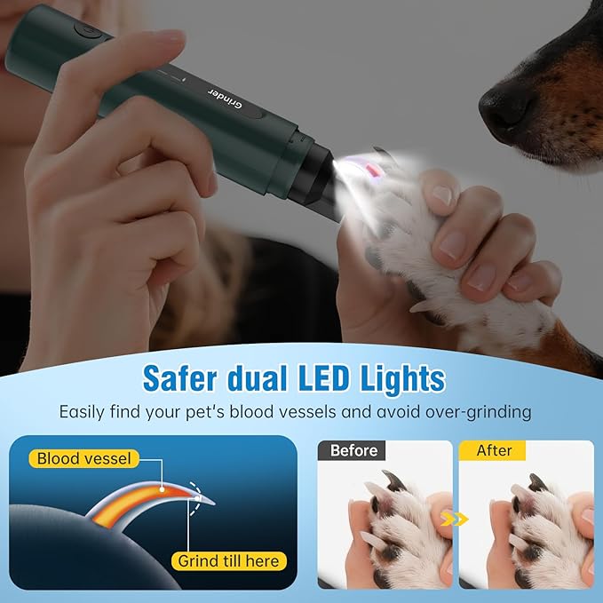 Dog Nail Grinder, 7-Speed Quiet Electric Dog Nail Trimmers, Dog Nail Clippers with Sponge Dust Collection & File for Small Medium Large Dogs, Rechargeable Pet Paw Grooming Supplies Ki(Green)-PurrikoPets