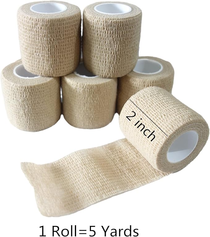 6 Pack 2" x 5 Yards Self Adhesive Bandage Wrap Breathable Cohesive Vet Wrap for Pets, Elastic Self-Adherent Tape for Sports, Wrist, Ankle (Skin Color)-PurrikoPets