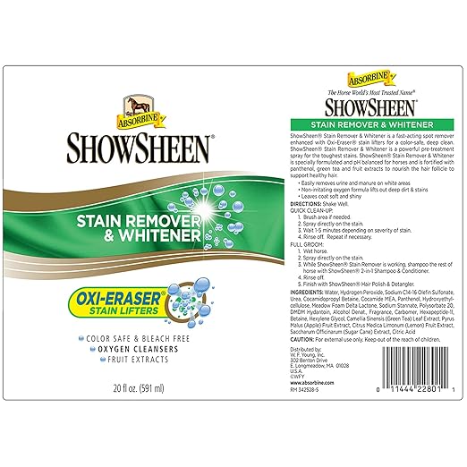 Absorbine ShowSheen Stain Remover & Horse Whitener, Oxi-Eraser Stain Lifters, 20oz-PurrikoPets