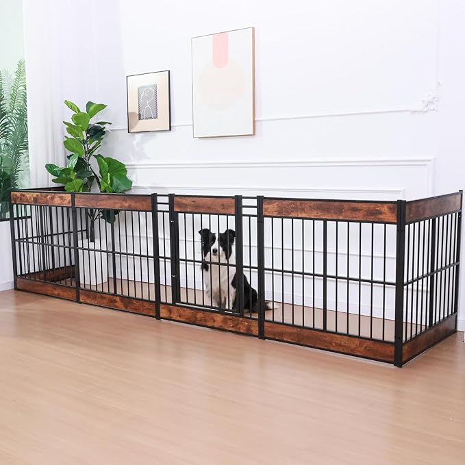 Dog Playpen, 35.4" Height Dog Pen Indoor, Heavy Duty, Safe and Sturdy, Furniture Style Puppy Pen (12 Panels (35.4" High), Rustic Brown)-PurrikoPets