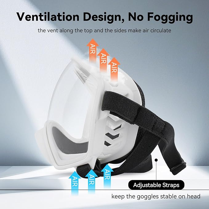 Dog Sunglasses UV Protection Clear Dog Goggles Windproof Glasses with Elastic Straps for Medium-Large Breed, White Frame + Clear Lens-PurrikoPets