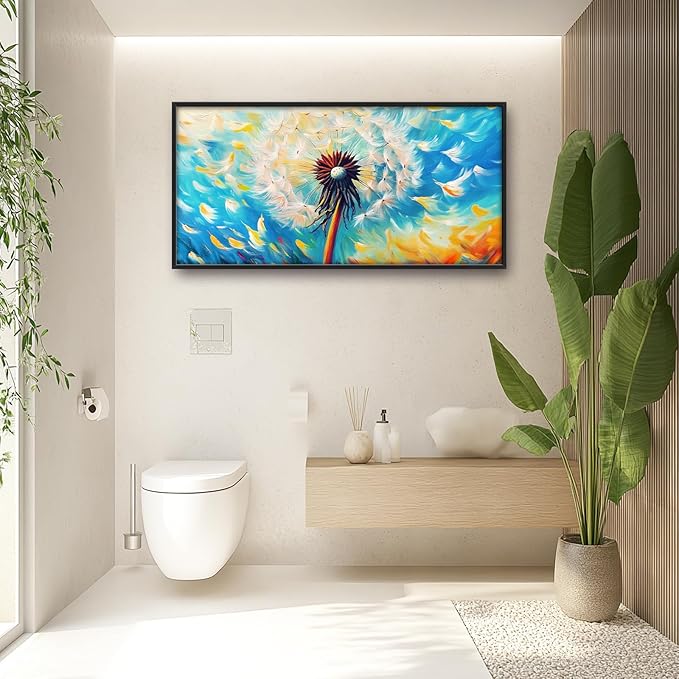 Extra Large Abstract Dandelion Framed Wall Art for Living Room,Oversized Colorful Dandelion Flower Pictures Wall Decor,Blue Canvas Print Painting Modern Artwork Bedroom Office Bathroom 60L" x 30W"-PurrikoPets