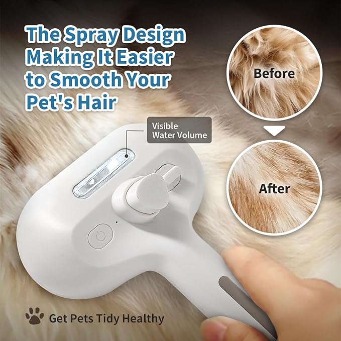 3 In 1 Self Cleaning Steamy Pet Brush - Anti-Static, Grooming Tool for Long and Short Hair Pets, Removes Loose Hair and Reduces Shedding, White-PurrikoPets