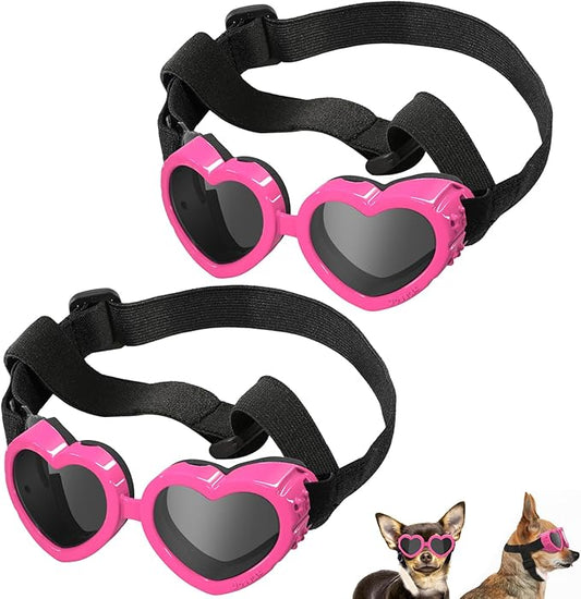 2 Pack Small Dog Sunglasses UV Protection Goggles Eye Wear Protection with Adjustable Strap Doggy Heart Shape Anti-Fog Sunglasses for Pet Dogs Sun Glasses Doggie Windproof Glasses, Pink-PurrikoPets