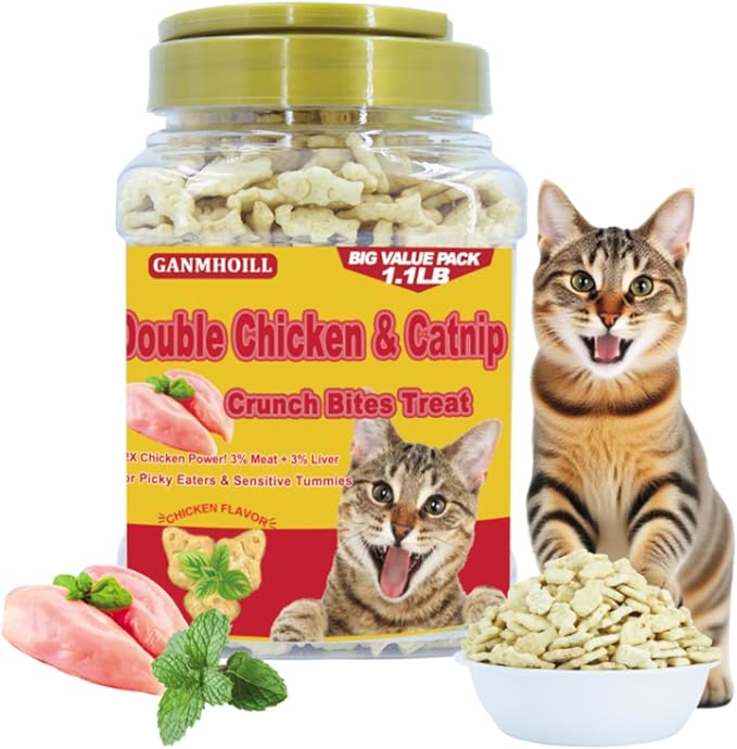 1.1lb / 500g Cat Grass Treats for Indoor Cats - 17.6 oz Natural Chicken Flavor, Healthy Snacks for All Life Stages, Crunchy Training Biscuits with Dental Care & Hairball Control-PurrikoPets