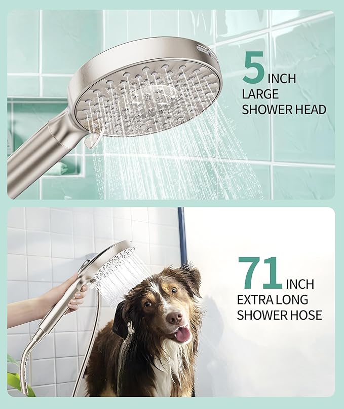 Filtered Shower Head with Handheld, High Pressure 9 Spray Mode Brushed Nickel Showerhead with Filters, detachable shower head,Water Softener Filters Beads for Hard Water - Remove Chlorine-PurrikoPets