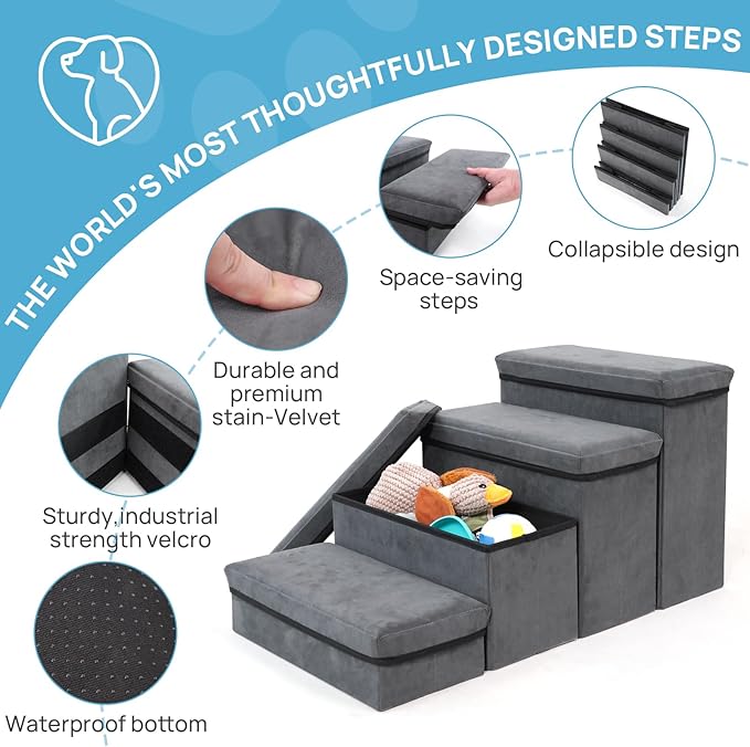 Foldable Dog Stairs 4 Tier Pet Steps, for Small Medium Dogs Pet Steps Storage Stepper for High Beds Sofa (4 Step)-PurrikoPets