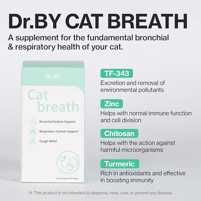 Dr.by Cat Breath Bronchial Supplements Cat Sneezing Treatment Asthma Cold Cough Nose Relief Respiratory&Immune Support with TF-343-30 lickable Formula Individually Packaged, Chicken (2 Packs (17OZ))-PurrikoPets