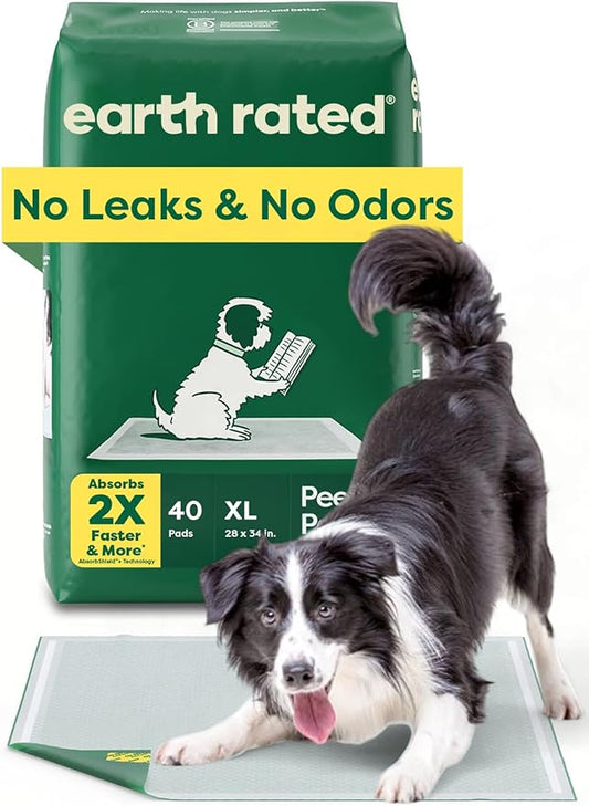 Earth Rated Max Absorbency Puppy Pee Pads for Dogs Absorbs 2X Faster & 2X More, Leak-Proof Odor-Free Potty Training Wee Wee Pad, Unscented, XL, 28” x 34”, 40 Count-PurrikoPets