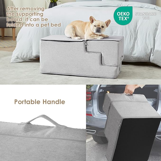 EHEYCIGA Dog Stairs for High Bed 22.5" H, 5-Step Dog Steps for Bed, Pet Steps for Small Dogs and Cats, Non-Slip Balanced Pet Ramp Indoor, Light Grey-PurrikoPets