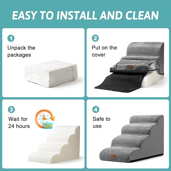 Dog Stairs for Small Dogs 15.7" H, Curved Dog Step for Puppy, Older Cat, Medium Pet Ramp for Sofa, Couch or Bed, Ladder with High Density Foam, 15.7x22.4x15.7 inch, 3 Step, Grey-PurrikoPets