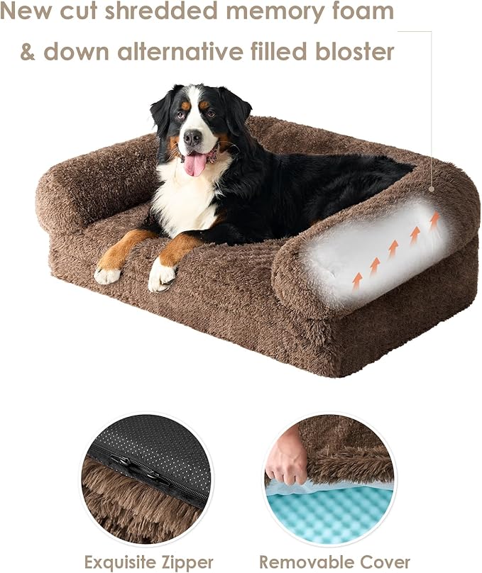 EHEYCIGA Foldable Human Dog Bed, Orthopedic Memory Foam Human Sized Dog Bed, Waterproof Pet Bed for People, Faux Fur Pet Couch for Adult, Brown, 72"x44"x11"-PurrikoPets