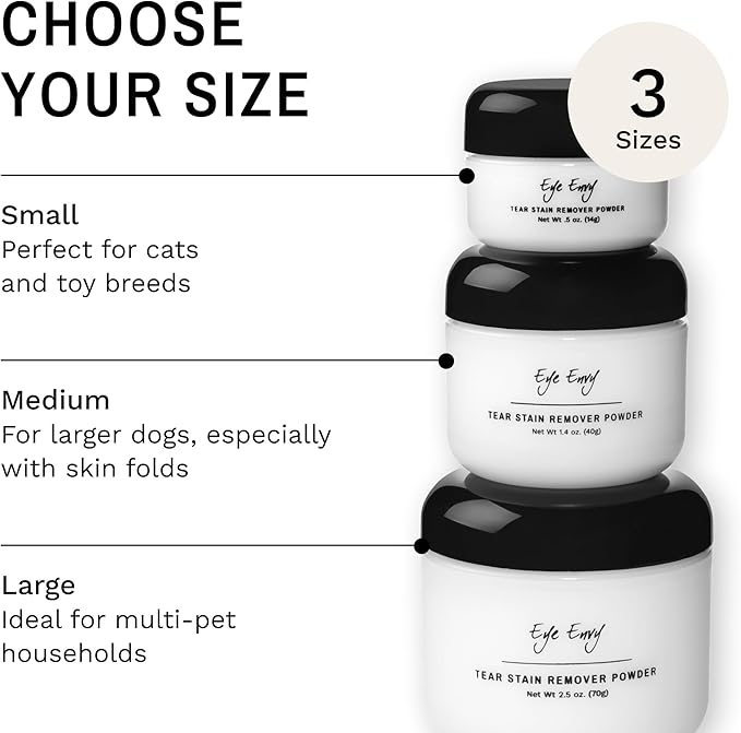 Eye Envy Tear Stain Remover Powder for Dogs and Cats. 100% Natural, Safe. Apply Around Eyes. Absorbs and Repels Tears. Keeps Area Dry. Treats The Cause of Staining. Made in The USA (2.5 oz)-PurrikoPets