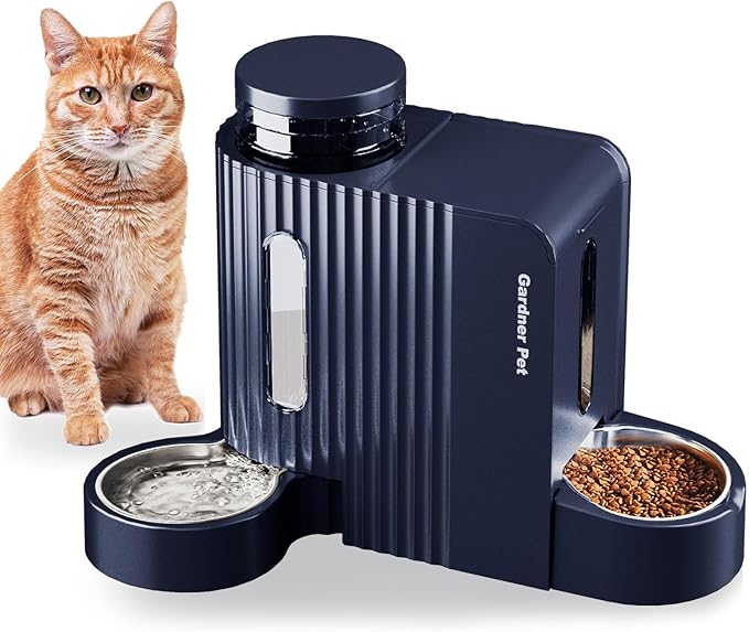 Gardner Pet Automatic Gravity Cat Food Feeder and Water Dispenser Stainless Steel Two-in-One Set Large Capacity Dispenser for Pets Dogs, Puppies, Kittens-PurrikoPets