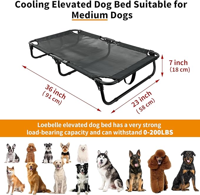 Elevated Dog Bed, Foldable Raised Dogs Bed Outdoor Dog Cots Beds for Large Dogs Cooling Outside Camping Chew-Proof No Assembly Need, Black-PurrikoPets